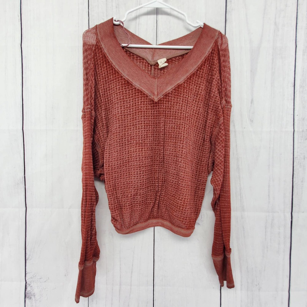 Free People We The Free Small Southside Thermal V-neck Slouchy Long Sleeve Top